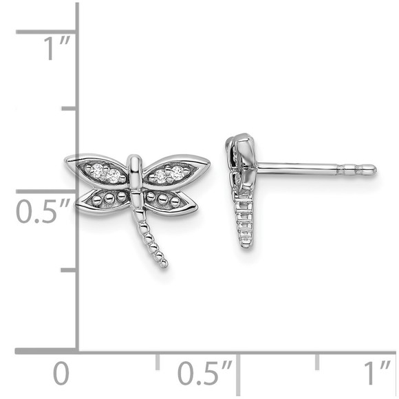 White Ice Sterling Silver Rhodium-plated Diamond Dragonfly Post Earrings - Picture 2 of 4